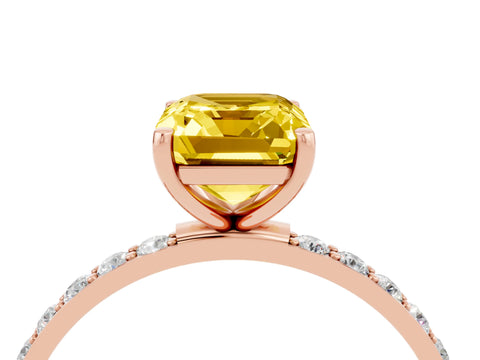 Rose gold Emerald Cut Diamond Pavé Band with Six-Prong Setting_4