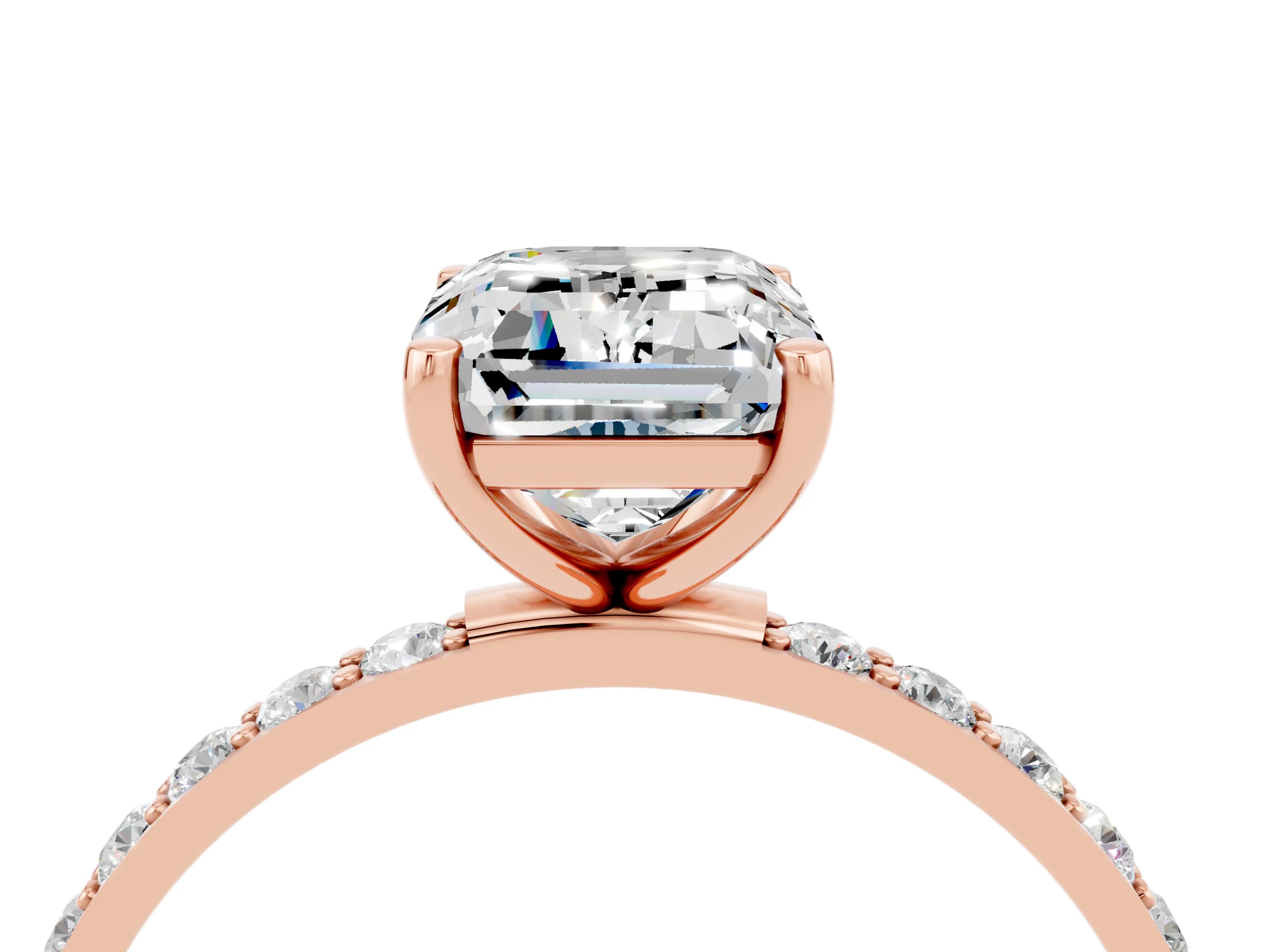 Rose gold Emerald Cut Diamond Pavé Band with Six-Prong Setting_4