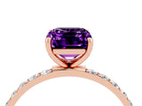 Rose gold Emerald Cut Diamond Pavé Band with Six-Prong Setting_4