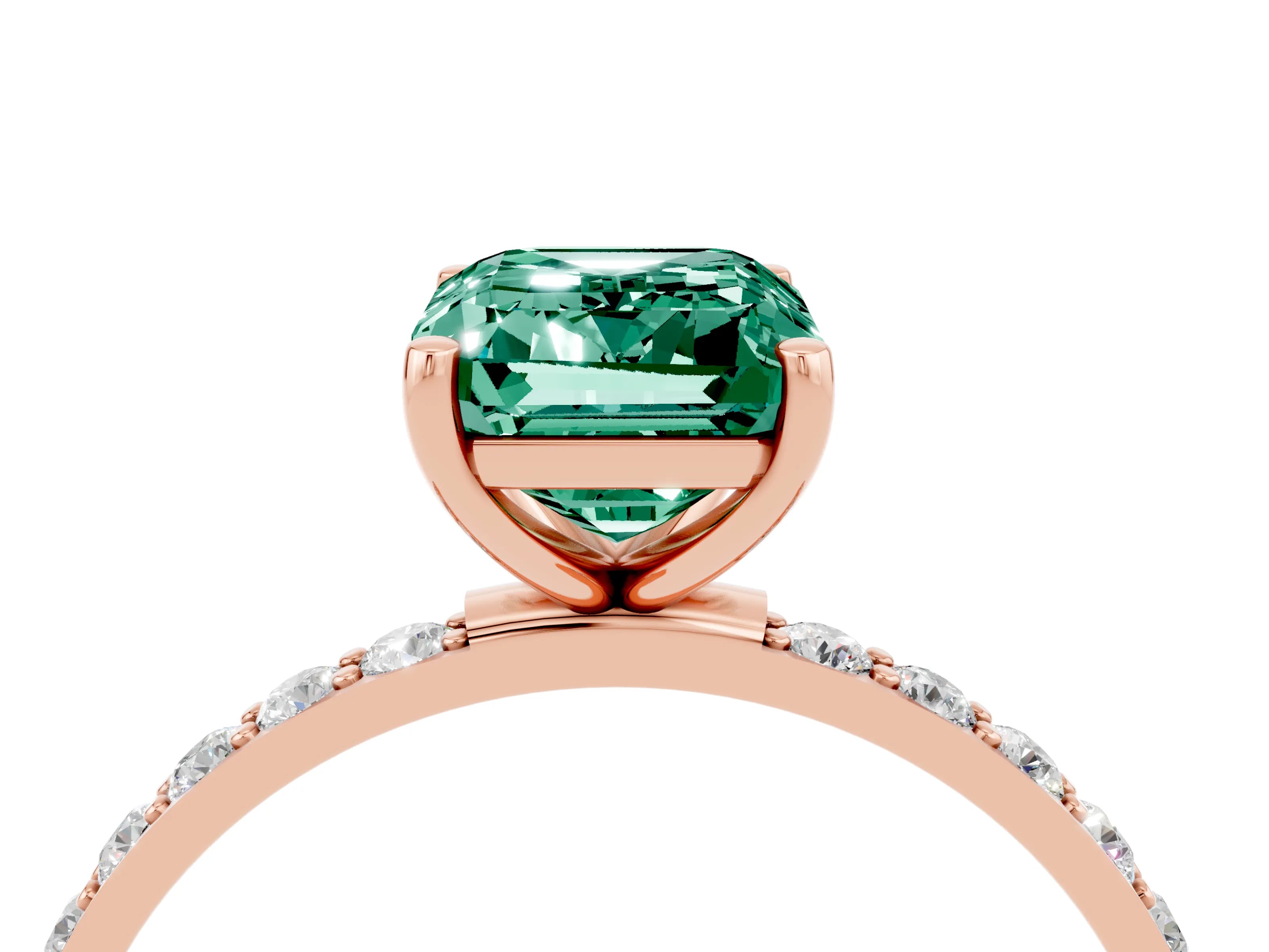 Rose gold Emerald Cut Diamond Pavé Band with Six-Prong Setting_4