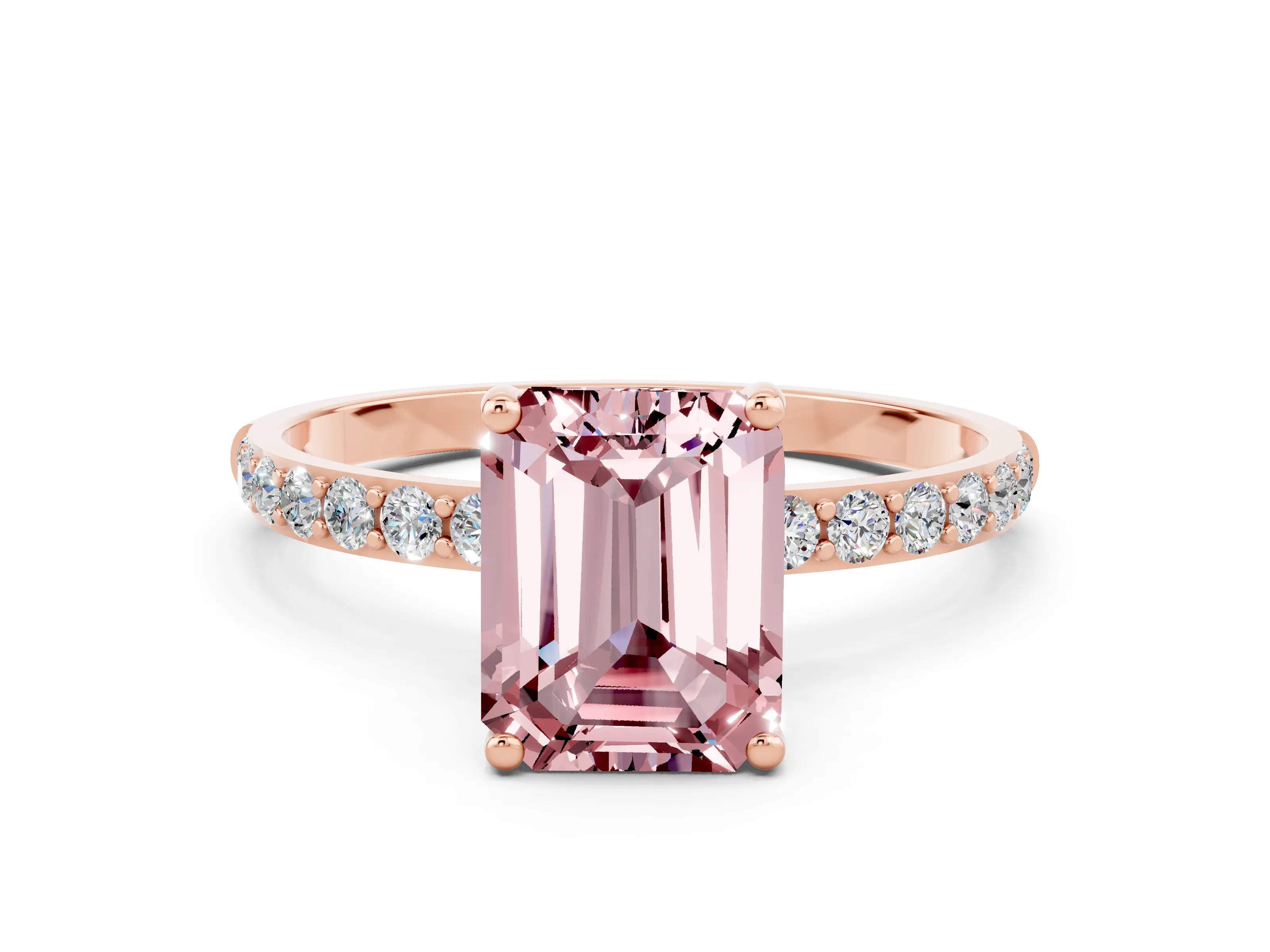 Rose gold Emerald Cut Diamond Pavé Band with Six-Prong Setting