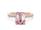 Rose gold Emerald Cut Diamond Pavé Band with Six-Prong Setting