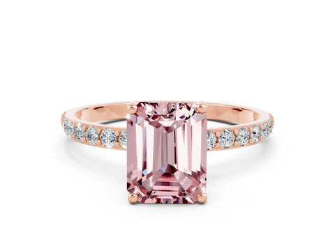 Rose gold Emerald Cut Diamond Pavé Band with Six-Prong Setting