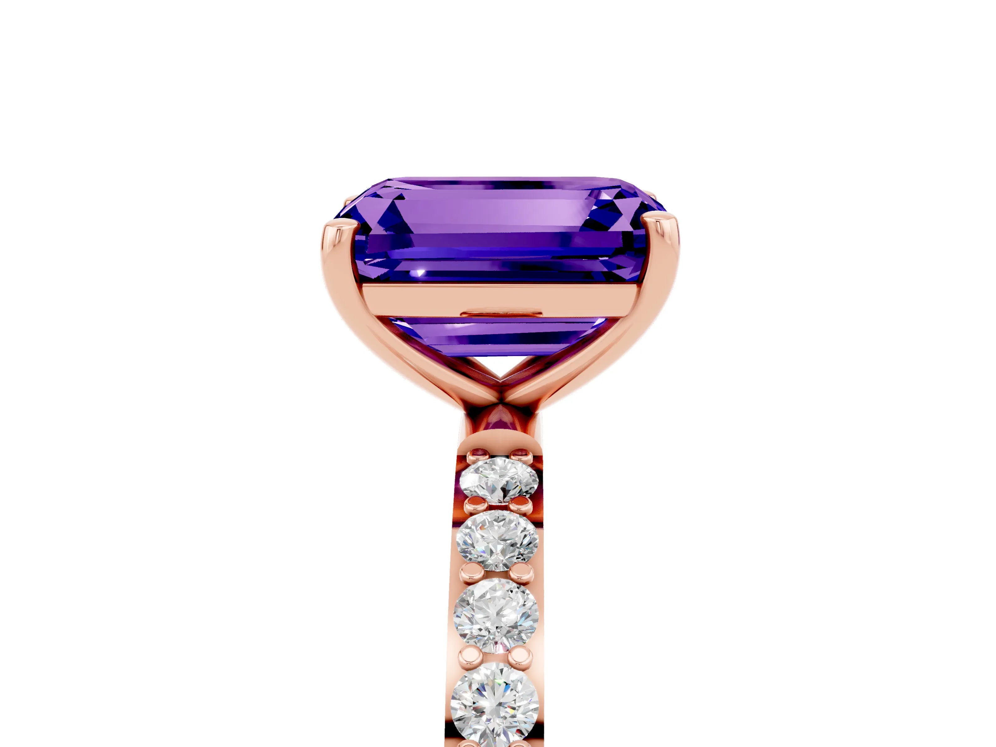 Rose gold Emerald Cut Diamond Pavé Band with Six-Prong Setting_5