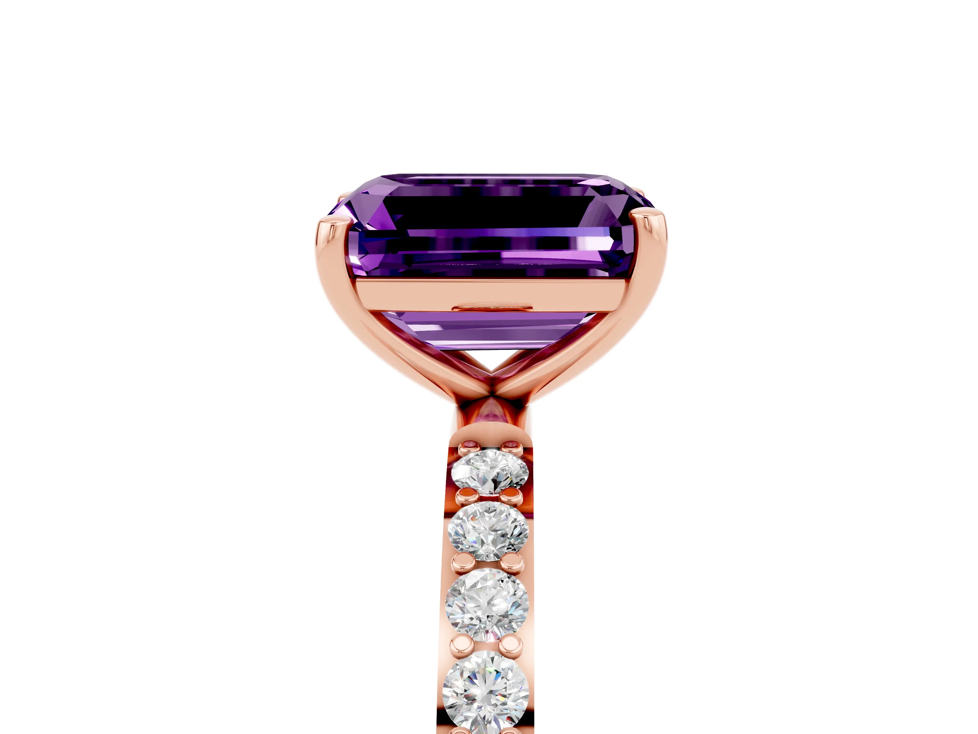 Rose gold Emerald Cut Diamond Pavé Band with Six-Prong Setting_5