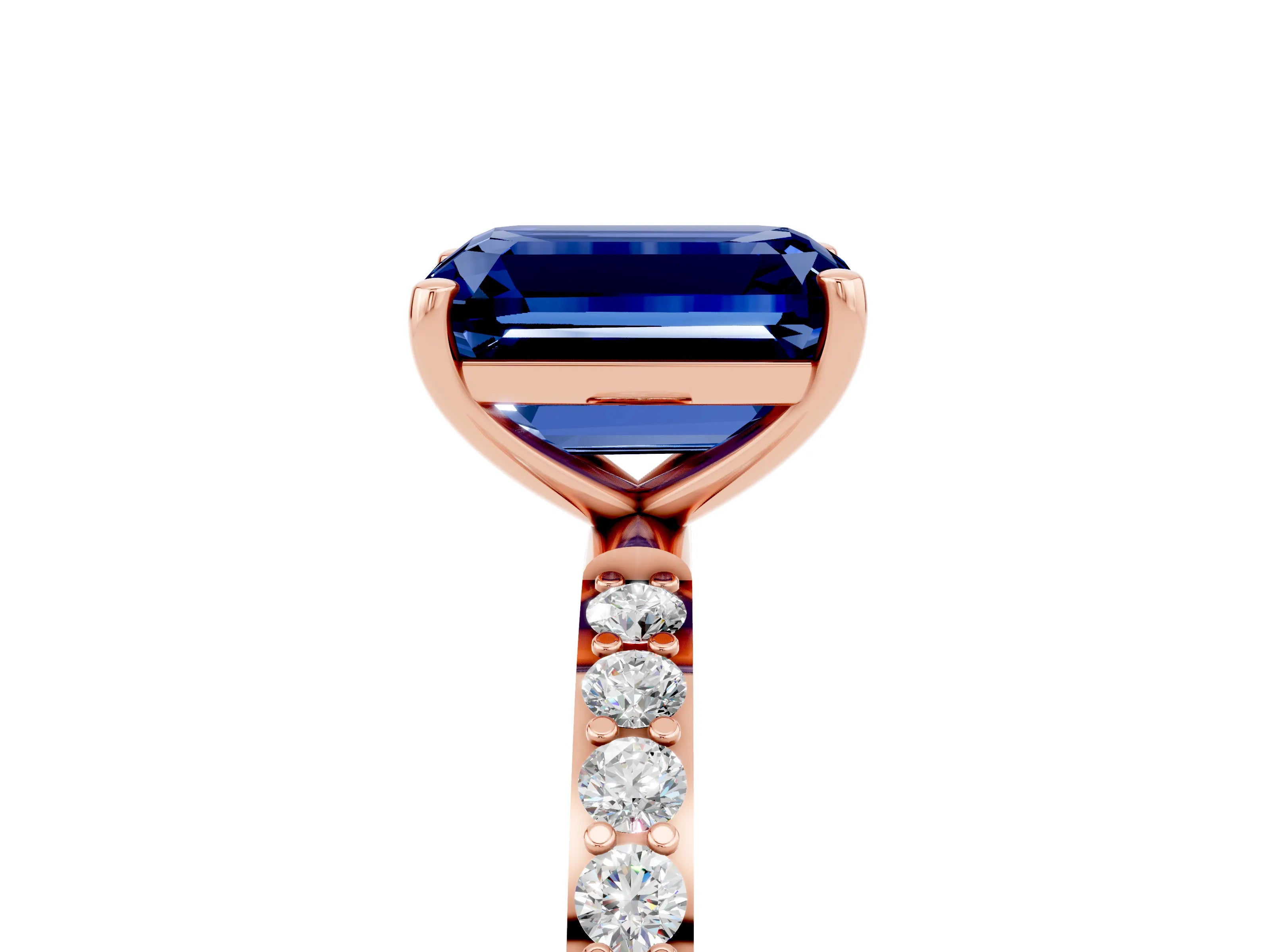 Rose gold Emerald Cut Diamond Pavé Band with Six-Prong Setting_5