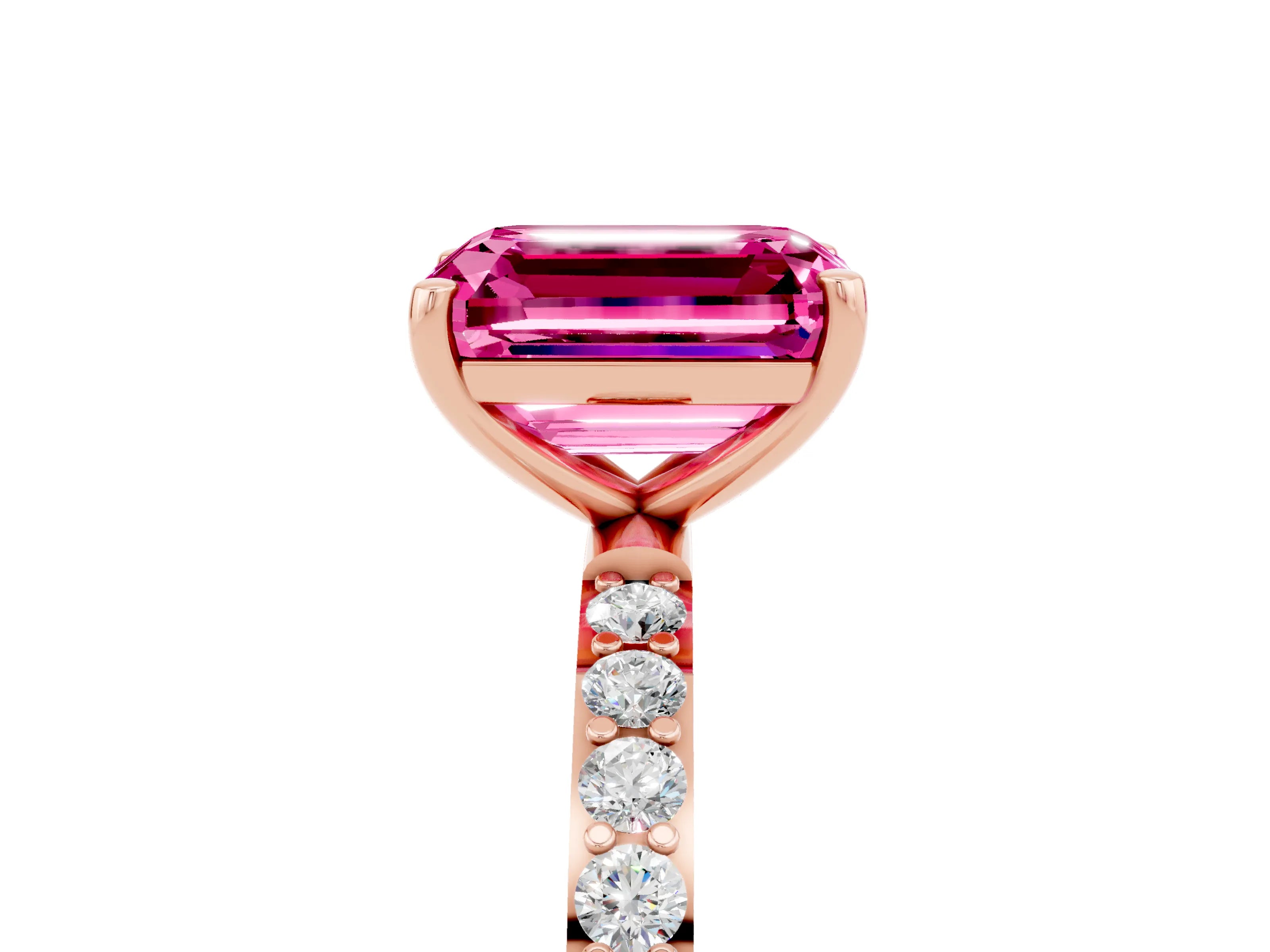 Rose gold Emerald Cut Diamond Pavé Band with Six-Prong Setting_5