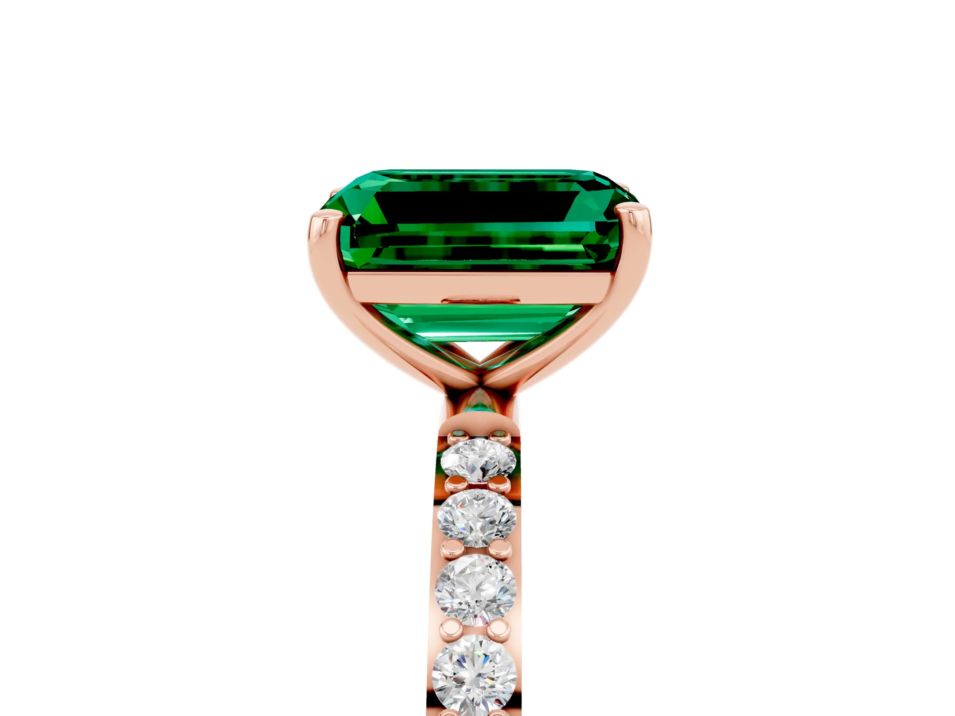 Rose gold Emerald Cut Diamond Pavé Band with Six-Prong Setting_5