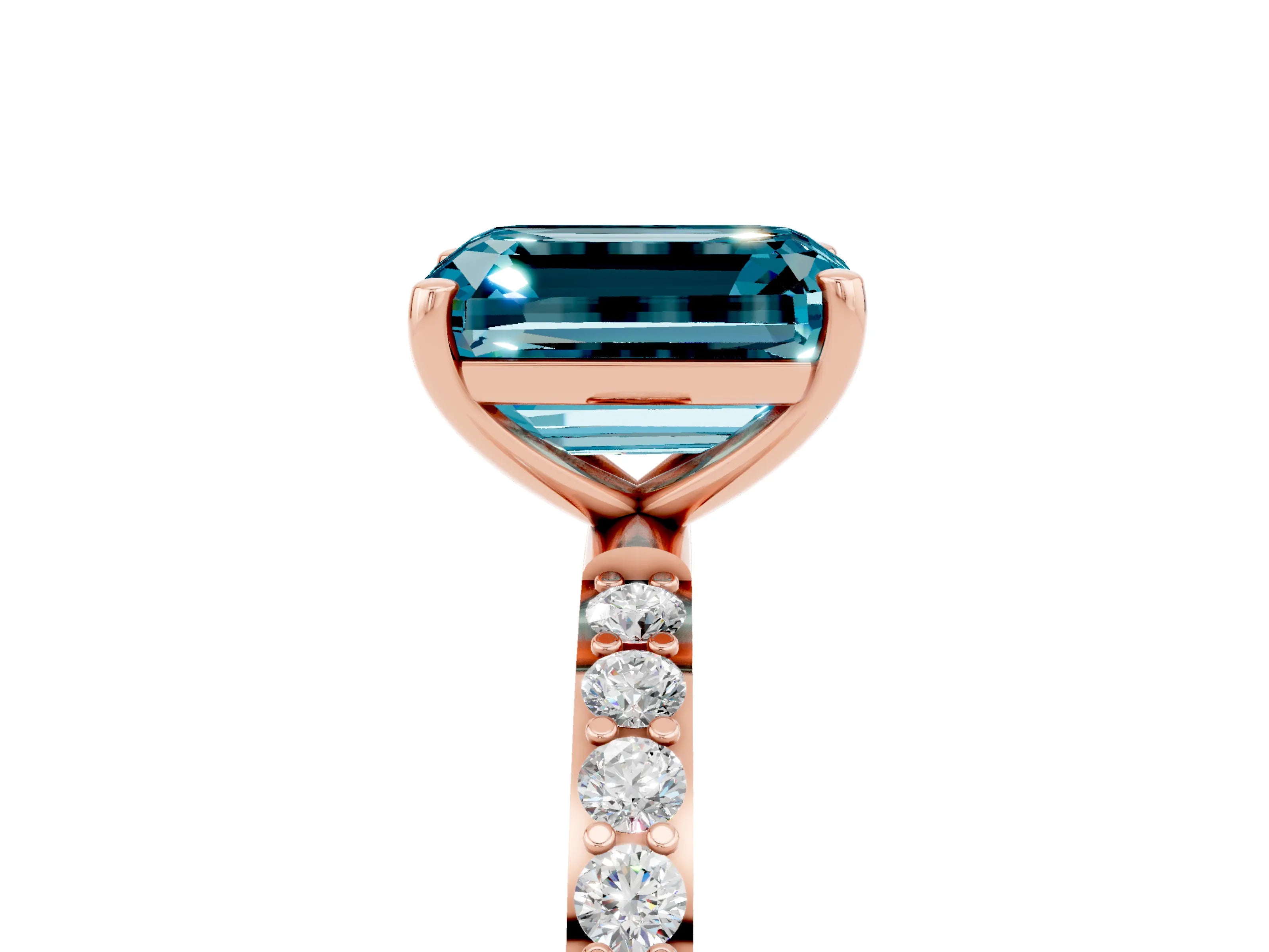 Rose gold Emerald Cut Diamond Pavé Band with Six-Prong Setting_5
