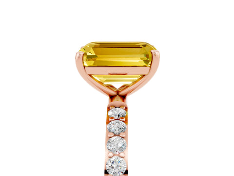 Rose gold Emerald Cut Diamond Pavé Band with Six-Prong Setting_5