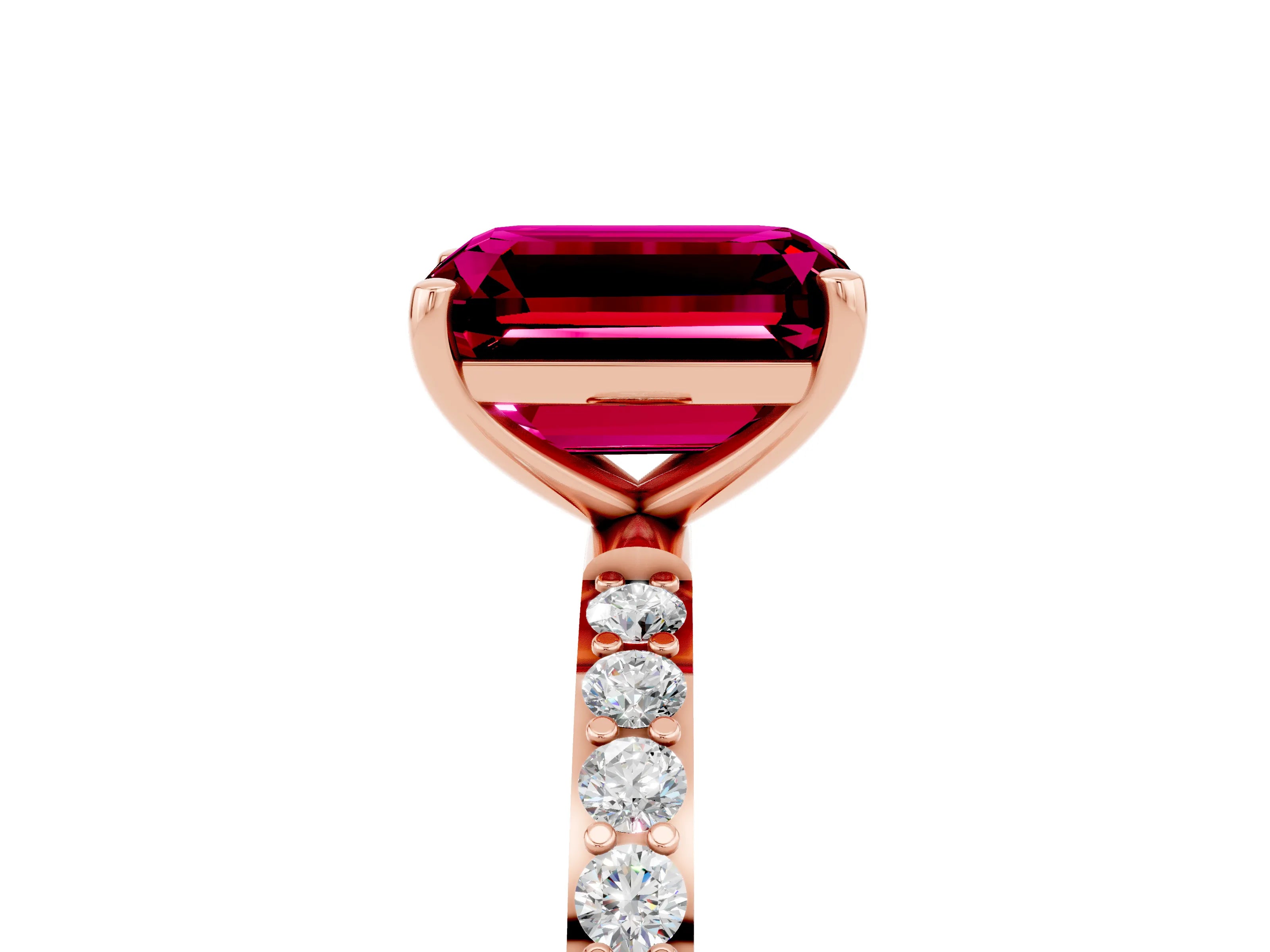 Rose gold Emerald Cut Diamond Pavé Band with Six-Prong Setting_5