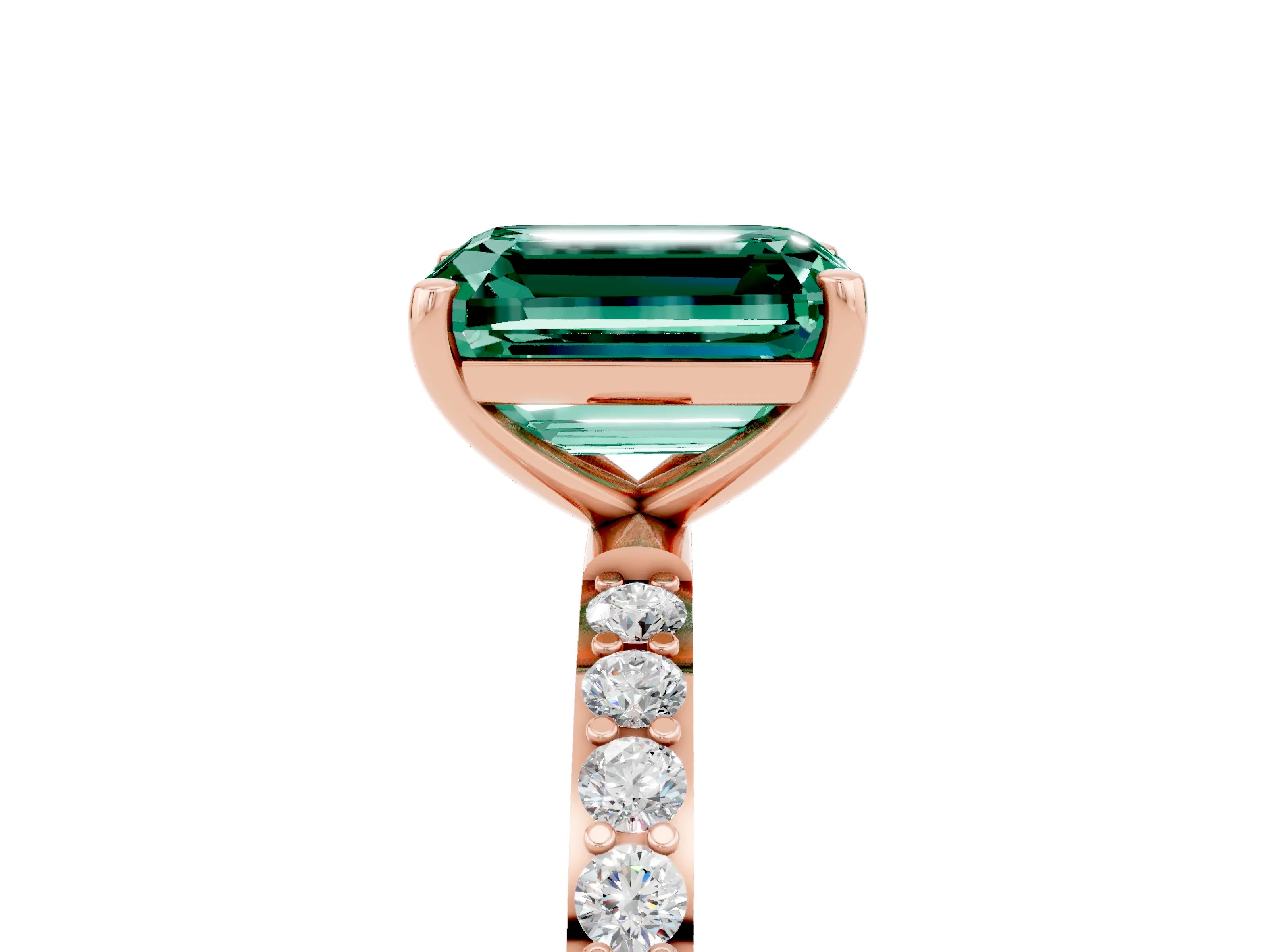 Rose gold Emerald Cut Diamond Pavé Band with Six-Prong Setting_5