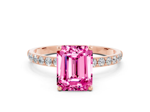 Rose gold Emerald Cut Diamond Pavé Band with Six-Prong Setting