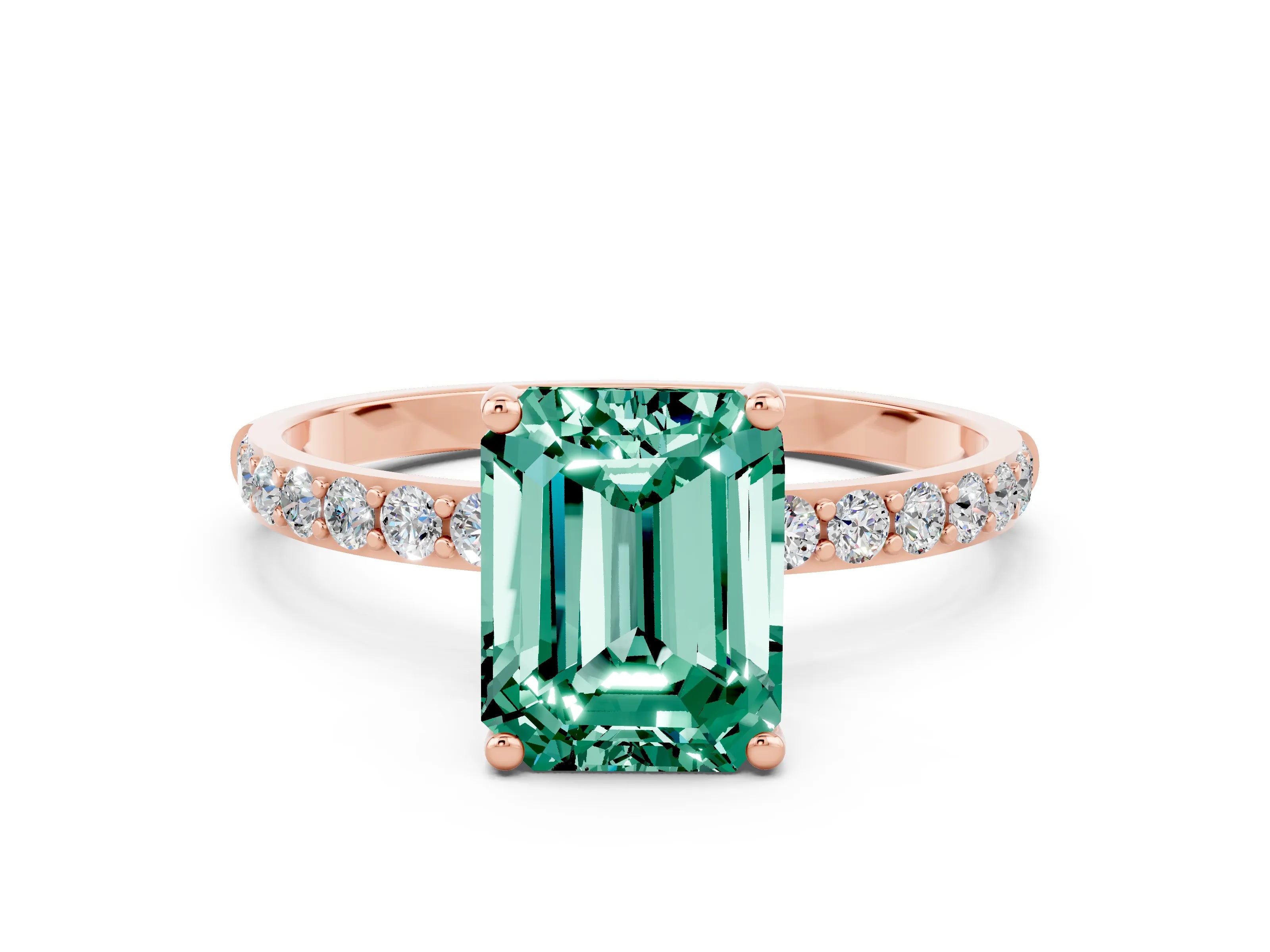Rose gold Emerald Cut Diamond Pavé Band with Six-Prong Setting