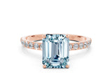 Rose gold Emerald Cut Diamond Pavé Band with Six-Prong Setting