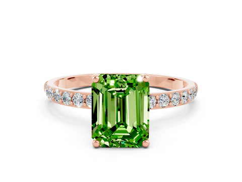Rose gold Emerald Cut Diamond Pavé Band with Six-Prong Setting