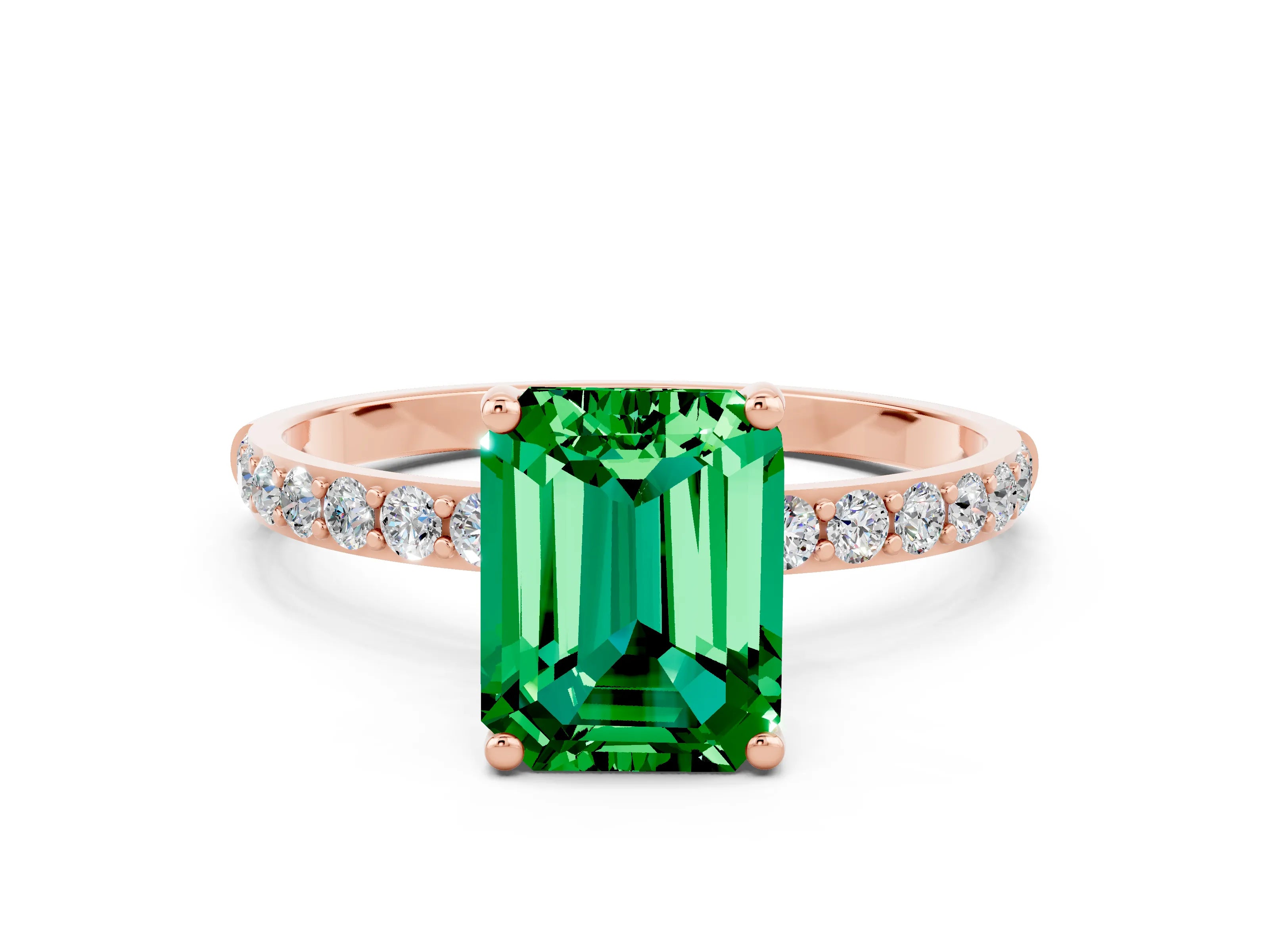 Rose gold Emerald Cut Diamond Pavé Band with Six-Prong Setting