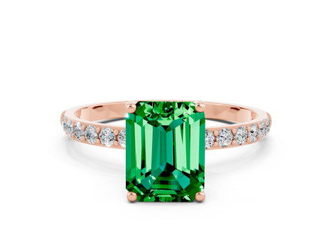 Rose gold Emerald Cut Diamond Pavé Band with Six-Prong Setting