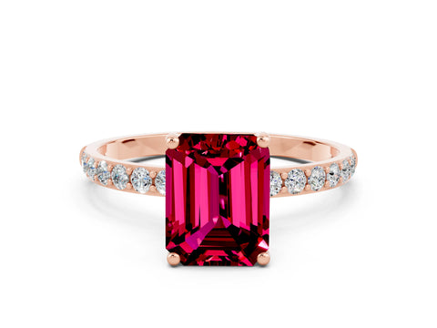 Rose gold Emerald Cut Diamond Pavé Band with Six-Prong Setting