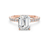 Rose gold Emerald Cut Diamond Pavé Band with Six-Prong Setting