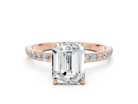 Rose gold Emerald Cut Diamond Pavé Band with Six-Prong Setting