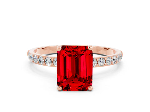 Rose gold Emerald Cut Diamond Pavé Band with Six-Prong Setting