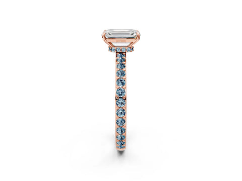 Rose gold Emerald Cut Diamond Pavé Engagement Ring with Round with Aquamarine side stone Accents and Prong Setting_2