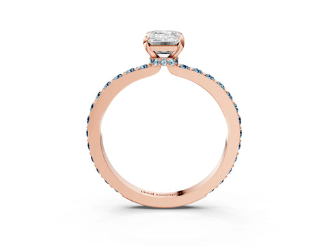 Rose gold Emerald Cut Diamond Pavé Engagement Ring with Round with Aquamarine side stone Accents and Prong Setting_3