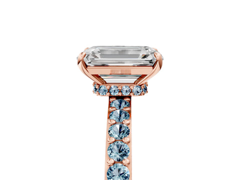 Rose gold Emerald Cut Diamond Pavé Engagement Ring with Round with Aquamarine side stone Accents and Prong Setting_5