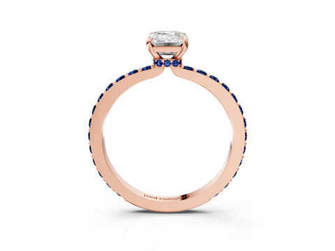 Rose gold Emerald Cut Diamond Pavé Engagement Ring with Round with Blue Sapphire side stone Accents and Prong Setting_3