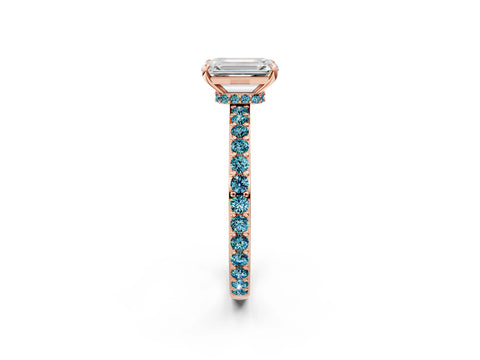 Rose gold Emerald Cut Diamond Pavé Engagement Ring with Round with Blue Topaz side stone Accents and Prong Setting_2
