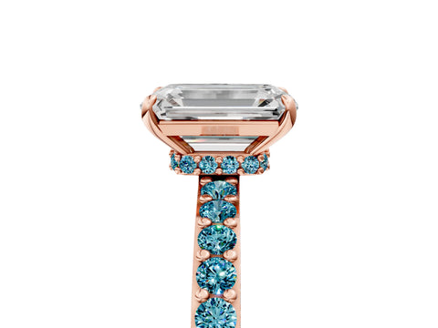 Rose gold Emerald Cut Diamond Pavé Engagement Ring with Round with Blue Topaz side stone Accents and Prong Setting_5