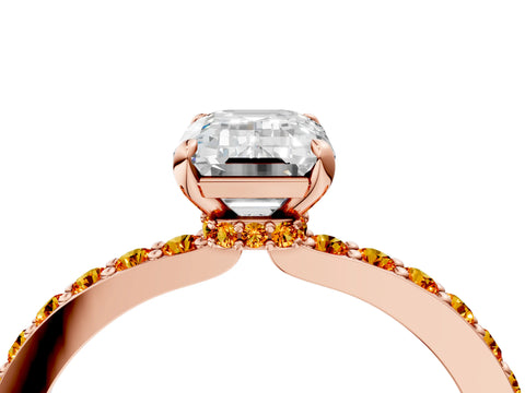 Rose gold Emerald Cut Diamond Pavé Engagement Ring with Round with Citrine side stone Accents and Prong Setting_4