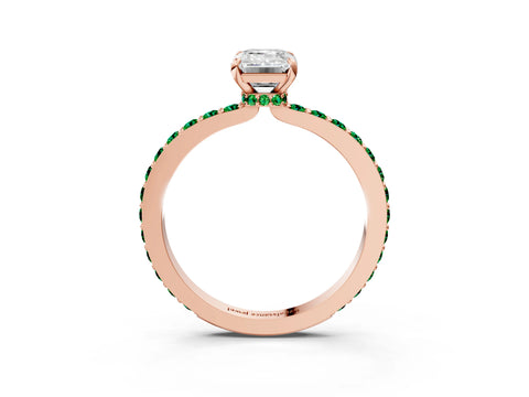 Rose gold Emerald Cut Diamond Pavé Engagement Ring with Round with Emerald side stone Accents and Prong Setting_3
