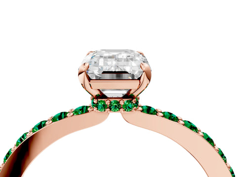 Rose gold Emerald Cut Diamond Pavé Engagement Ring with Round with Emerald side stone Accents and Prong Setting_4