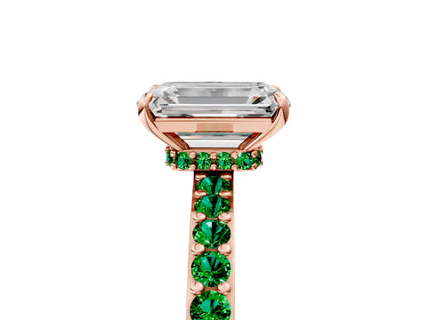 Rose gold Emerald Cut Diamond Pavé Engagement Ring with Round with Emerald side stone Accents and Prong Setting_5