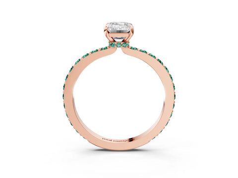 Rose gold Emerald Cut Diamond Pavé Engagement Ring with Round with Green Sapphire side stone Accents and Prong Setting_3