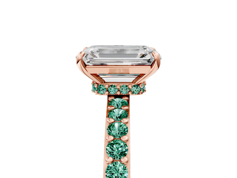 Rose gold Emerald Cut Diamond Pavé Engagement Ring with Round with Green Sapphire side stone Accents and Prong Setting_5