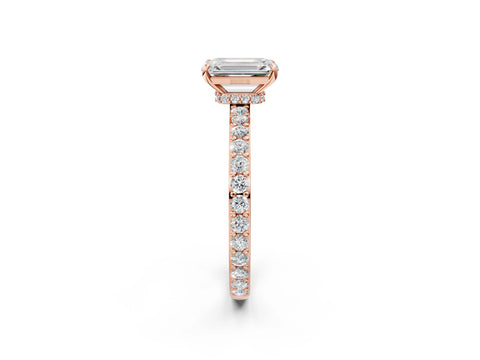 Rose gold Emerald Cut Diamond Pavé Engagement Ring with Round with Moissanite side stone Accents and Prong Setting_2