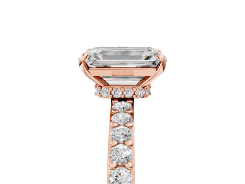Rose gold Emerald Cut Diamond Pavé Engagement Ring with Round with Moissanite side stone Accents and Prong Setting_5