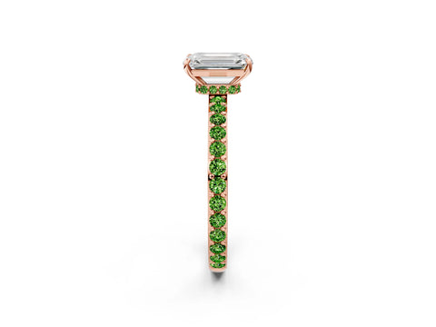 Rose gold Emerald Cut Diamond Pavé Engagement Ring with Round with Peridot side stone Accents and Prong Setting_2