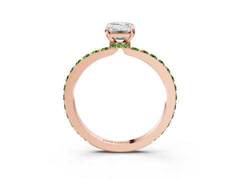Rose gold Emerald Cut Diamond Pavé Engagement Ring with Round with Peridot side stone Accents and Prong Setting_3