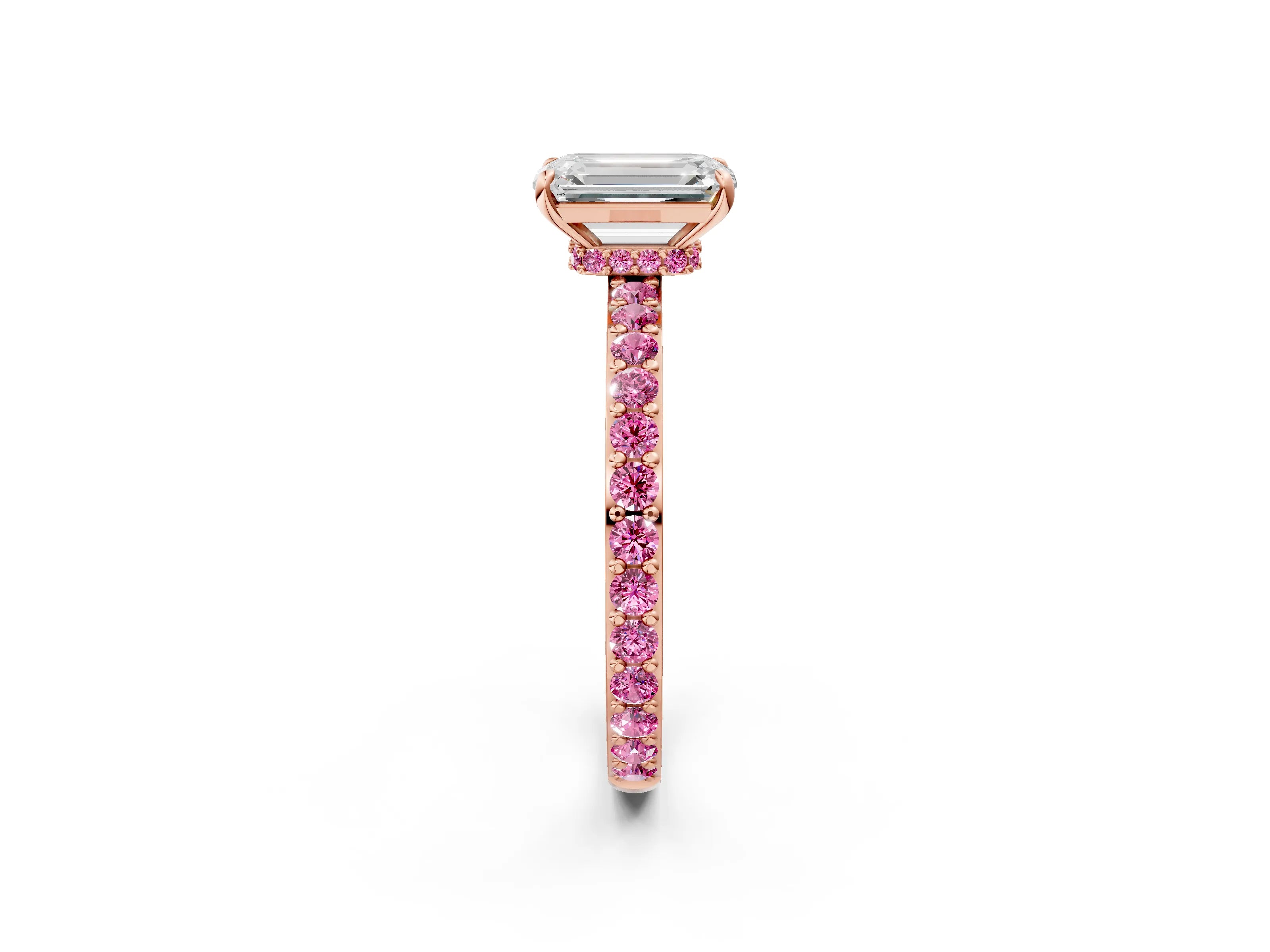Rose gold Emerald Cut Diamond Pavé Engagement Ring with Round with Pink Sapphire side stone Accents and Prong Setting_2