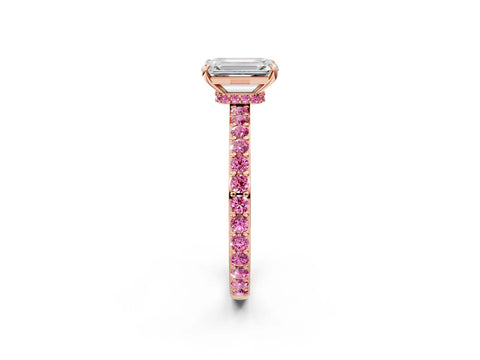 Rose gold Emerald Cut Diamond Pavé Engagement Ring with Round with Pink Sapphire side stone Accents and Prong Setting_2
