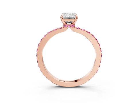 Rose gold Emerald Cut Diamond Pavé Engagement Ring with Round with Pink Sapphire side stone Accents and Prong Setting_3