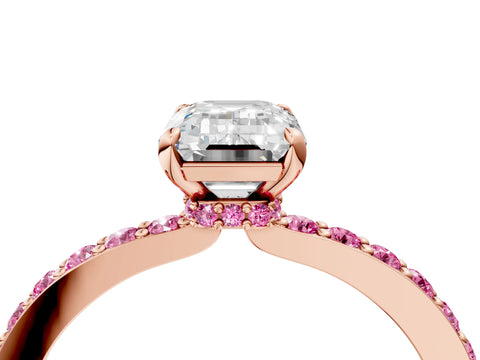 Rose gold Emerald Cut Diamond Pavé Engagement Ring with Round with Pink Sapphire side stone Accents and Prong Setting_4
