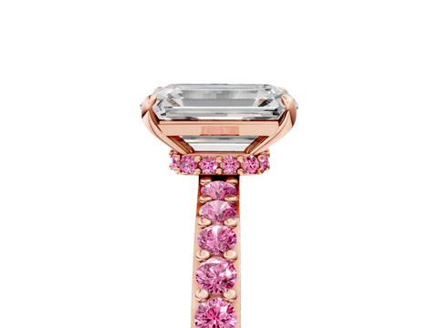 Rose gold Emerald Cut Diamond Pavé Engagement Ring with Round with Pink Sapphire side stone Accents and Prong Setting_5