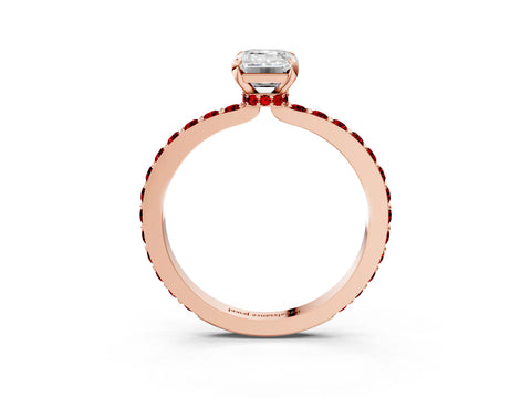Rose gold Emerald Cut Diamond Pavé Engagement Ring with Round with Ruby side stone Accents and Prong Setting_3