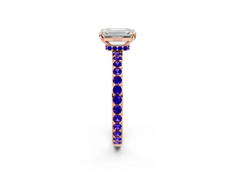 Rose gold Emerald Cut Diamond Pavé Engagement Ring with Round with Tanzanite side stone Accents and Prong Setting_2