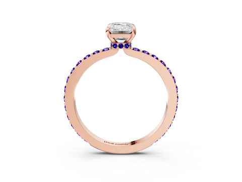 Rose gold Emerald Cut Diamond Pavé Engagement Ring with Round with Tanzanite side stone Accents and Prong Setting_3